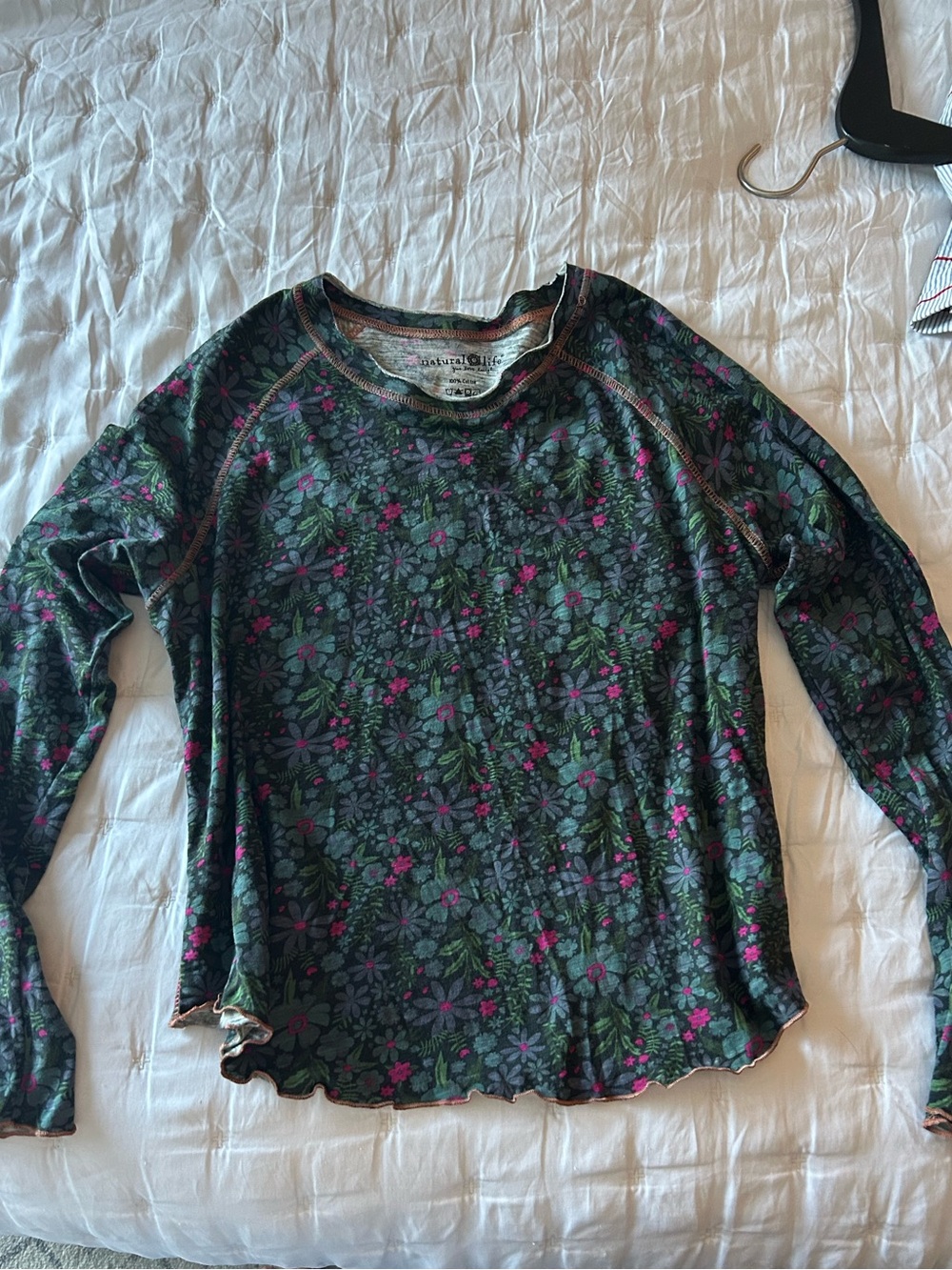 NATURAL LIFE Dark Green Floral Long-Sleeve Tee with Pink Accents
